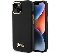 Étui Guess pour iPhone 15 6.1 noir étui rigide Silicone Script Metal Logo & Frame