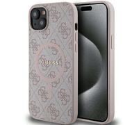 Étui Guess pour iPhone 15 6.1 rose étui rigide 4G Collection Leather Metal Logo MagSafe