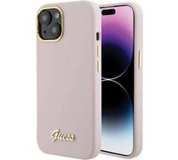 Étui Guess pour iPhone 15 6.1 rose étui rigide Silicone Script Metal Logo & Frame