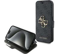 Étui Guess pour iPhone 15 Pro 6.1 gris étui avac rabat 4G Metal Logo