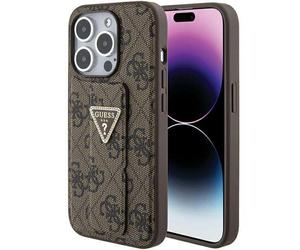 Étui Guess pour iPhone 15 Pro 6.1 marron étui rigide Grip Stand 4G Triangle Strass