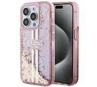 Étui Guess pour iPhone 15 Pro 6.1 rose étui rigide Liquid Glitter Gold Stripes
