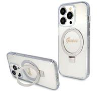 Étui Guess pour iPhone 15 Pro 6.1 transparent étui rigide Ring Stand Script Glitter MagSafe