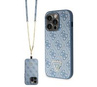 Étui Guess pour iPhone 15 Pro Max 6.7 bleu étui rigide Crossbody 4G Metal Logo