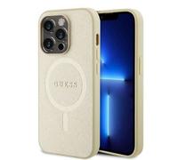 Étui Guess pour iPhone 15 Pro Max 6.7 or étui rigide Saffiano MagSafe