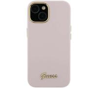 Étui Guess pour iPhone 15 Pro Max 6.7 rose étui rigide Silicone Script Metal Logo & Frame