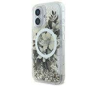 Étui Guess pour iPhone 16 6.1 beige étui rigide Liquid Glitter Flower MagSafe
