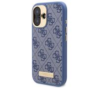 Étui Guess pour iPhone 16 6.1 bleu étui rigide 4G Logo Plate MagSafe