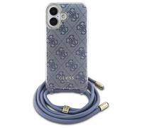 Étui Guess pour iPhone 16 6.1 bleu étui rigide Crossbody Cord 4G Print