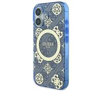 Étui Guess pour iPhone 16 6.1 bleu étui rigide IML Peony On 4G Background MagSafe
