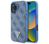 Étui Guess pour iPhone 16 6.1 bleu étui rigide Leather 4G Triangle Strass