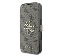 Étui Guess pour iPhone 16 6.1 marron étui avac rabat 4G Metal Logo