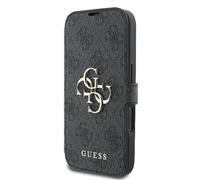 Étui Guess pour iPhone 16 6.1 noir étui avac rabat 4G Metal Logo