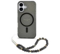 Guess Guess MagSafe IML Glitter Case avec beads strap iPhone 16 Noir Noir