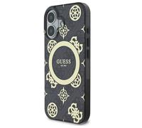 Étui Guess pour iPhone 16 6.1 noir étui rigide IML Peony On 4G Background MagSafe