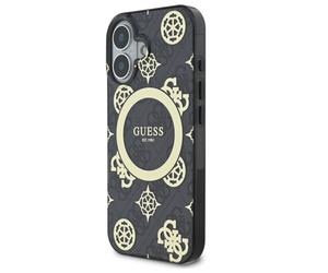 Étui Guess pour iPhone 16 6.1 noir étui rigide IML Peony On 4G Background MagSafe