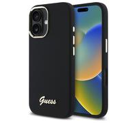 Étui Guess pour iPhone 16 6.1 noir étui rigide Silicone Script Metal Logo & Frame