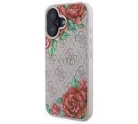 Étui Guess pour iPhone 16 6.1 rose étui rigide 4G Flowers Print MagSafe