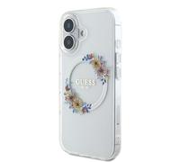 Étui Guess pour iPhone 16 6.1 transparent étui rigide IML Flowers Wreath MagSafe