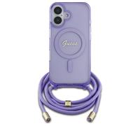 Étui Guess pour iPhone 16 6.1 violet étui rigide Crossbody Cord Script MagSafe