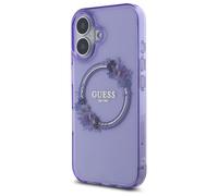 Étui Guess pour iPhone 16 6.1 violet étui rigide IML Flowers Wreath MagSafe