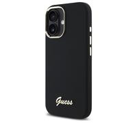 Étui Guess pour iPhone 16 Plus 6.7 noir étui rigide Silicone Script Metal Logo & Frame