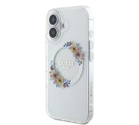Étui Guess pour iPhone 16 Plus 6.7 transparent étui rigide IML Flowers Wreath MagSafe