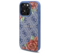 Étui Guess pour iPhone 16 Pro 6.3 bleu étui rigide 4G Flowers Print MagSafe