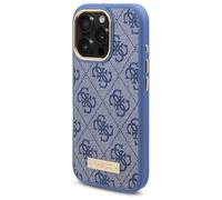 Étui Guess pour iPhone 16 Pro 6.3 bleu étui rigide 4G Logo Plate MagSafe