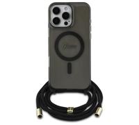 Étui Guess pour iPhone 16 Pro 6.3 noir étui rigide Crossbody Cord Script MagSafe