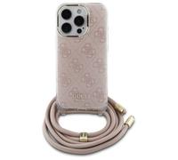 Étui Guess pour iPhone 16 Pro 6.3 rose étui rigide Crossbody Cord 4G Print