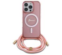 Étui Guess pour iPhone 16 Pro 6.3 rose étui rigide Crossbody Cord Script MagSafe