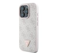Étui Guess pour iPhone 16 Pro 6.3 rose hardcase Leather 4G Triangle Strass