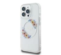 Étui Guess pour iPhone 16 Pro 6.3 transprent étui rigide IML Flowers Wreath MagSafe