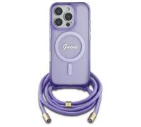 Étui Guess pour iPhone 16 Pro 6.3 violet étui rigide Crossbody Cord Script MagSafe