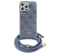 Étui Guess pour iPhone 16 Pro Max 6.9 bleu étui rigide Crossbody Cord 4G Print