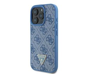 Étui Guess pour iPhone 16 Pro Max 6.9 bleu étui rigide Leather Metal Logo Strass Crossbody