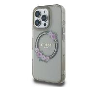 Étui Guess pour iPhone 16 Pro Max 6.9 noir étui rigide IML Flowers Wreath MagSafe