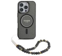 Étui Guess pour iPhone 16 Pro Max 6.9 noir étui rigide IML Glitter With Pearl Strap MagSafe