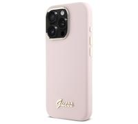 Étui Guess pour iPhone 16 Pro Max 6.9 rose étui rigide Silicone Script Metal Logo & Frame
