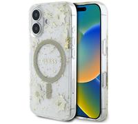 Étui Guess Resin Flowers Glitter MagSafe pour iPhone 16 beige