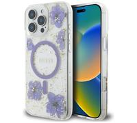 Étui Guess Resin Flowers MagSafe pour iPhone 16 Pro violet
