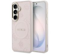 Étui Guess Saffiano Peony Embossed Ring MagSafe pour Samsung Galaxy S26, rose