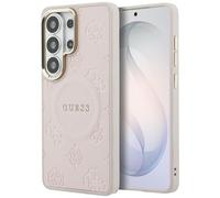 Étui Guess Saffiano Peony Embossed Ring MagSafe pour Samsung Galaxy S26 Ultra, rose