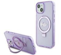 Étui Guess Script Glitter Ring Stand MagSafe pour iPhone 15 Plus violet