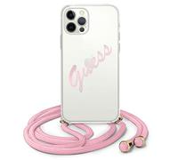 Étui Guess Script Vintage avec cordon pour iPhone 12/12 Pro, rose