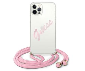 Étui Guess Script Vintage avec cordon pour iPhone 12/12 Pro, rose