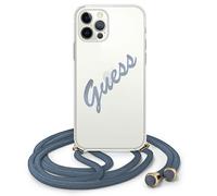 Étui Guess Script Vintage avec cordon pour iPhone 12 Pro Max, bleu