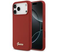 Étui Guess Silicone Script Metal Logo MagSafe pour iPhone 17 Pro Max rouge