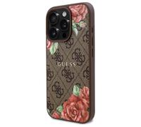 Étui Guesspour iPhone 16 Pro 6.3 marron étui rigide 4G Flowers Print MagSafe